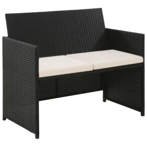 Set mobilier de grădină cu perne, 4 piese, negru, poliratan - Img 3