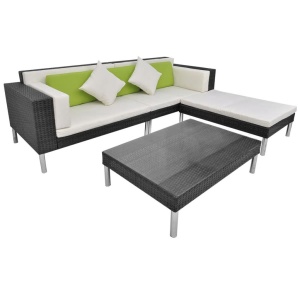 Set mobilier de grădină cu perne, 4 piese, negru, poliratan - Img 2