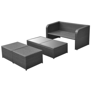 Set mobilier de grădină cu perne, 4 piese, negru, poliratan - Img 3