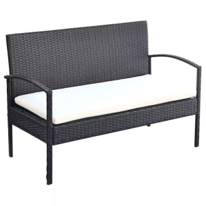 Set mobilier de grădină cu perne, 4 piese, negru, poliratan - Img 8
