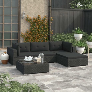 Set mobilier de grădină cu perne, 5 piese, negru, poliratan