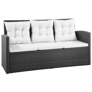 Set mobilier de grădină cu perne, 5 piese, negru, poliratan - Img 2