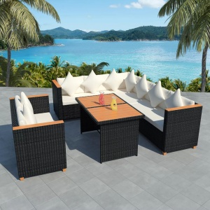 Set mobilier de grădină cu perne, 5 piese, negru, poliratan