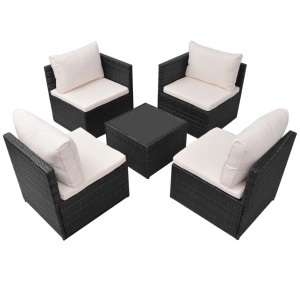 Set mobilier de grădină cu perne, 5 piese, negru, poliratan - Img 4