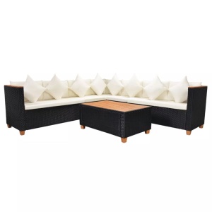 Set mobilier de grădină cu perne, 5 piese, negru, poliratan - Img 2