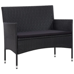 Set mobilier de grădină cu perne, 5 piese, negru, poliratan - Img 5