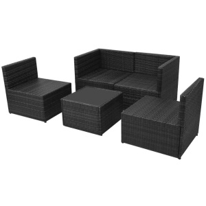 Set mobilier de grădină cu perne, 5 piese, negru, poliratan - Img 6