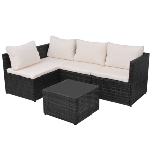 Set mobilier de grădină cu perne, 5 piese, negru, poliratan - Img 8