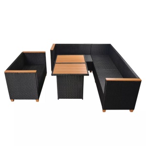 Set mobilier de grădină cu perne, 5 piese, negru, poliratan - Img 8