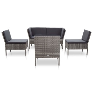 Set mobilier de grădină cu perne, 6 piese, gri, poliratan - Img 2