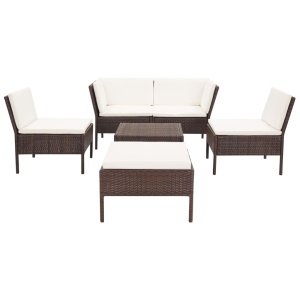 Set mobilier de grădină cu perne, 6 piese, maro, poliratan - Img 2