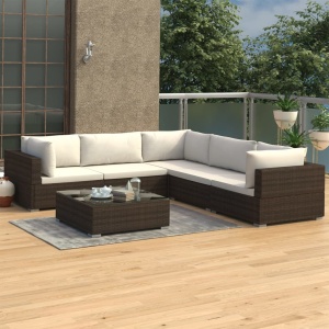 Set mobilier de grădină cu perne, 6 piese, maro, poliratan