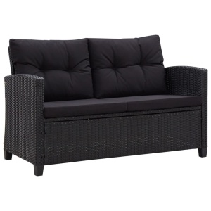Set mobilier de grădină cu perne, 6 piese, negru, poliratan - Img 2