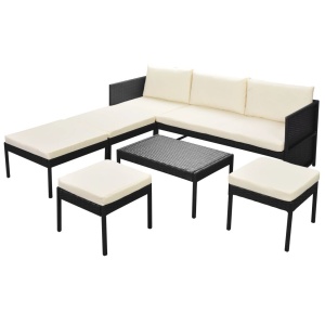 Set mobilier de grădină cu perne, 6 piese, negru, poliratan - Img 2
