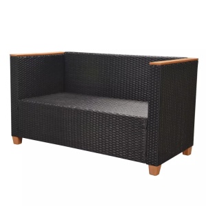 Set mobilier de grădină cu perne, 6 piese, negru, poliratan - Img 7