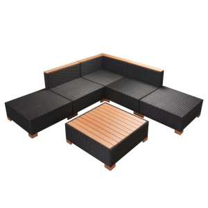 Set mobilier de grădină cu perne, 6 piese, negru, poliratan - Img 12