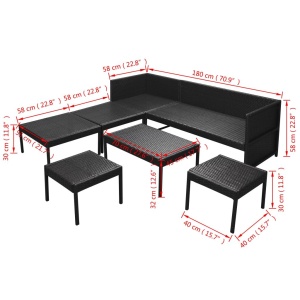 Set mobilier de grădină cu perne, 6 piese, negru, poliratan - Img 9