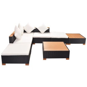 Set mobilier de grădină cu perne, 7 piese, negru, poliratan - Img 3