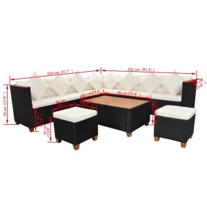 Set mobilier de grădină cu perne, 7 piese, negru, poliratan - Img 10