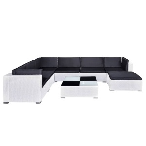 Set mobilier de grădină cu perne, 8 piese, alb, poliratan - Img 7