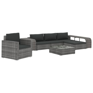 Set mobilier de grădină cu perne, 8 piese, gri, poliratan - Img 2