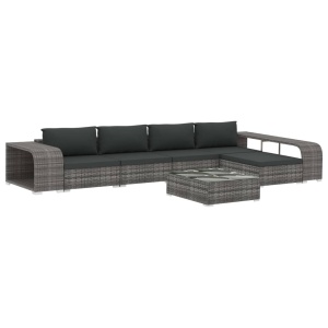 Set mobilier de grădină cu perne, 8 piese, gri, poliratan - Img 2