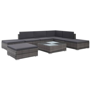 Set mobilier de grădină cu perne, 8 piese, gri, poliratan