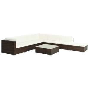 Set mobilier de grădină cu perne, 8 piese, maro, poliratan - Img 2