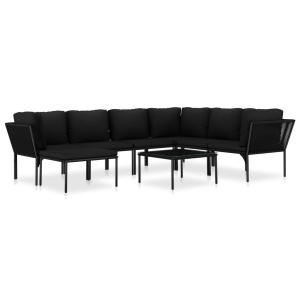 Set mobilier de grădină cu perne, 8 piese, negru, PVC - Img 2