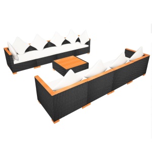 Set mobilier de grădină cu perne, 9 piese, negru, poliratan - Img 6