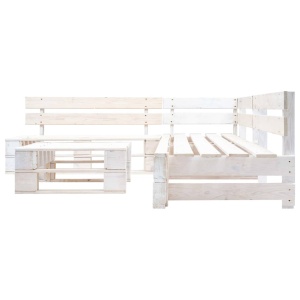 Set mobilier de grădină din paleți, 4 piese, alb, lemn - Img 2