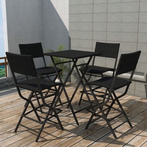 Set mobilier exterior pliabil, 5 piese, negru oțel, poliratan