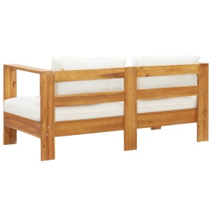 Set mobilier grădină cu perne, 4 piese, crem, lemn masiv acacia - Img 9
