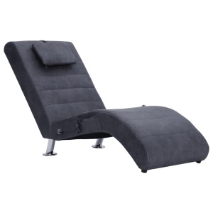 Șezlong de masaj cu pernă, gri, piele intoarsă artificială - Img 2