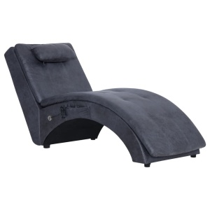 Șezlong de masaj cu pernă, gri, piele intoarsă artificială - Img 2