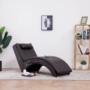 Șezlong de masaj cu pernă, maro, piele artificială