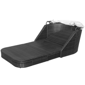 Șezlong de plajă cu baldachin, negru, poliratan - Img 6