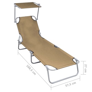 Șezlong pliabil cu copertină, gri taupe, aluminiu - Img 6