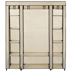 Șifonier cu bare și compartimente, crem, 150x45x176 cm, textil - Img 2