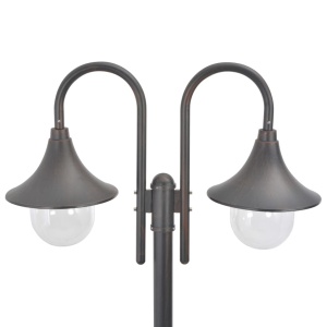 Stâlp cu lumini de grădină E27 220 cm, aluminiu 2 lămpi, bronz - Img 3