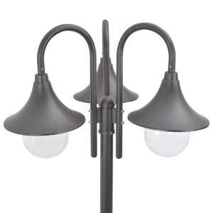 Stâlp iluminare grădină, E27, 220 cm, aluminiu, 3 lămpi, bronz - Img 3