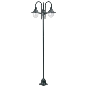 Stâlp iluminat grădină E27 220cm aluminiu 3 lămpi verde inchis - Img 2