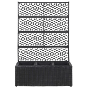 Strat inălțat spalier 3 ghivece negru 83x30x130 cm poliratan - Img 2