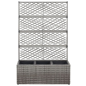 Strat inălțat spalier cu 3 ghivece gri 83x30x130 cm poliratan - Img 2