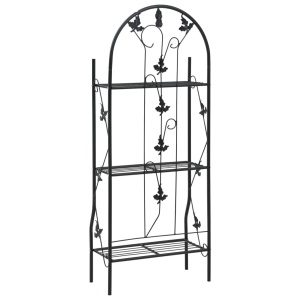 Suport de plante, 3 niveluri, negru, 52 x 28 x 128 cm, fier - Img 4