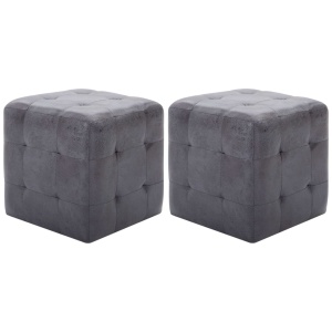 Taburet, 2 buc., gri, 30x30x30 cm, piele intoarsă ecologică