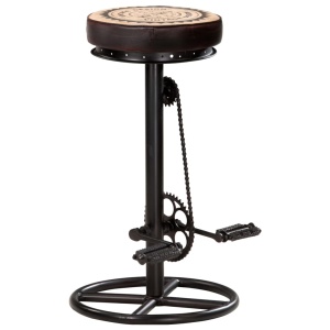 Taburete bar imprimeu pânză 2 buc. negru & maro piele naturală - Img 9