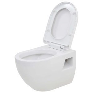 Toaletă cu montare pe perete, ceramică, alb - Img 2
