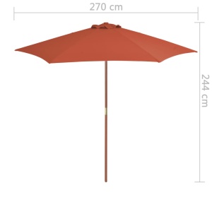 Umbrelă de soare de exterior, stâlp din lemn, cărămiziu, 270 cm - Img 5