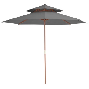 Umbrelă de soare dublă, stâlp din lemn, 270 cm, antracit
